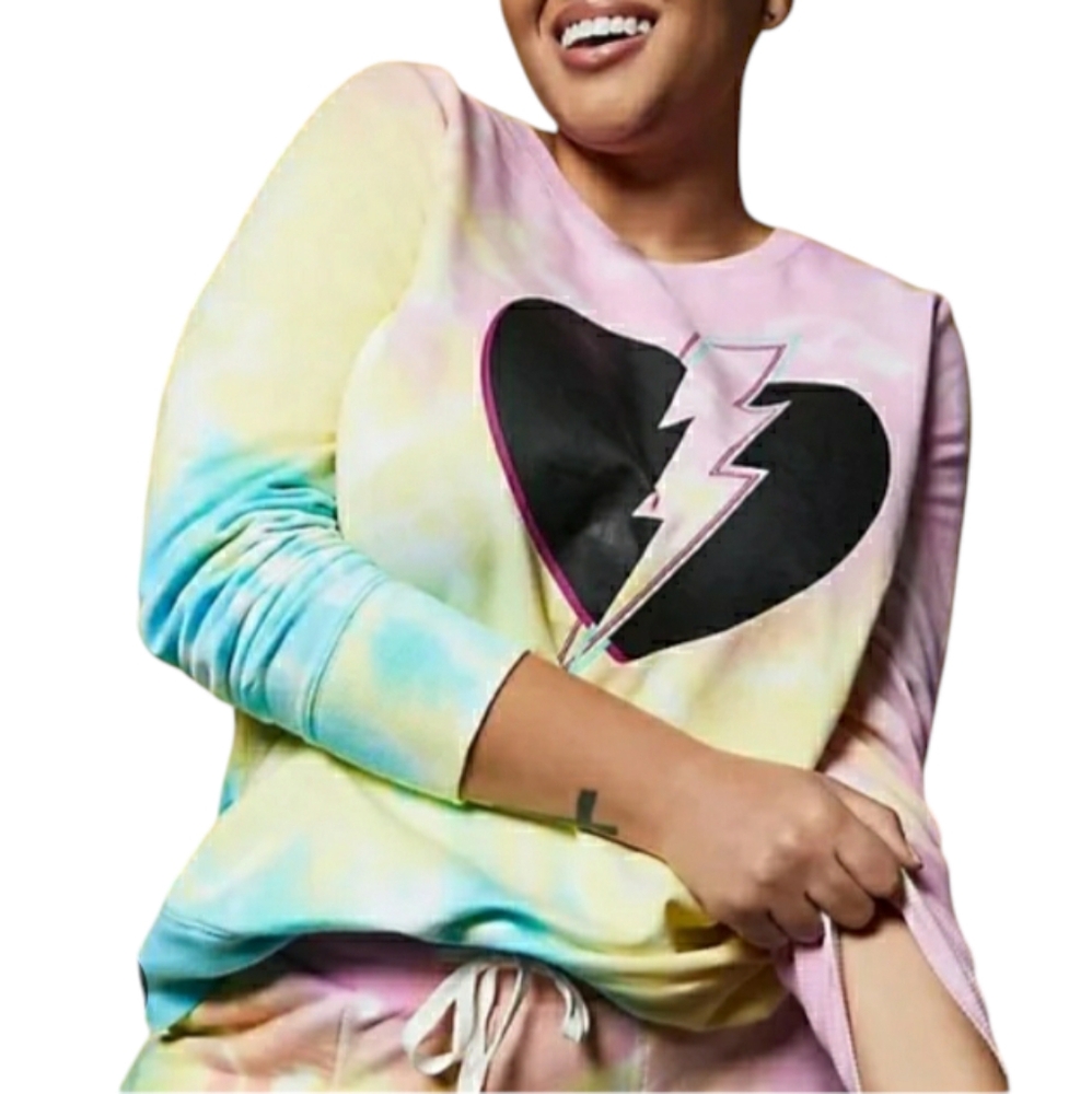Love Sick Tie Dye Oversized Sweatshirt Heart & Lighting Bolt Graphic 3X